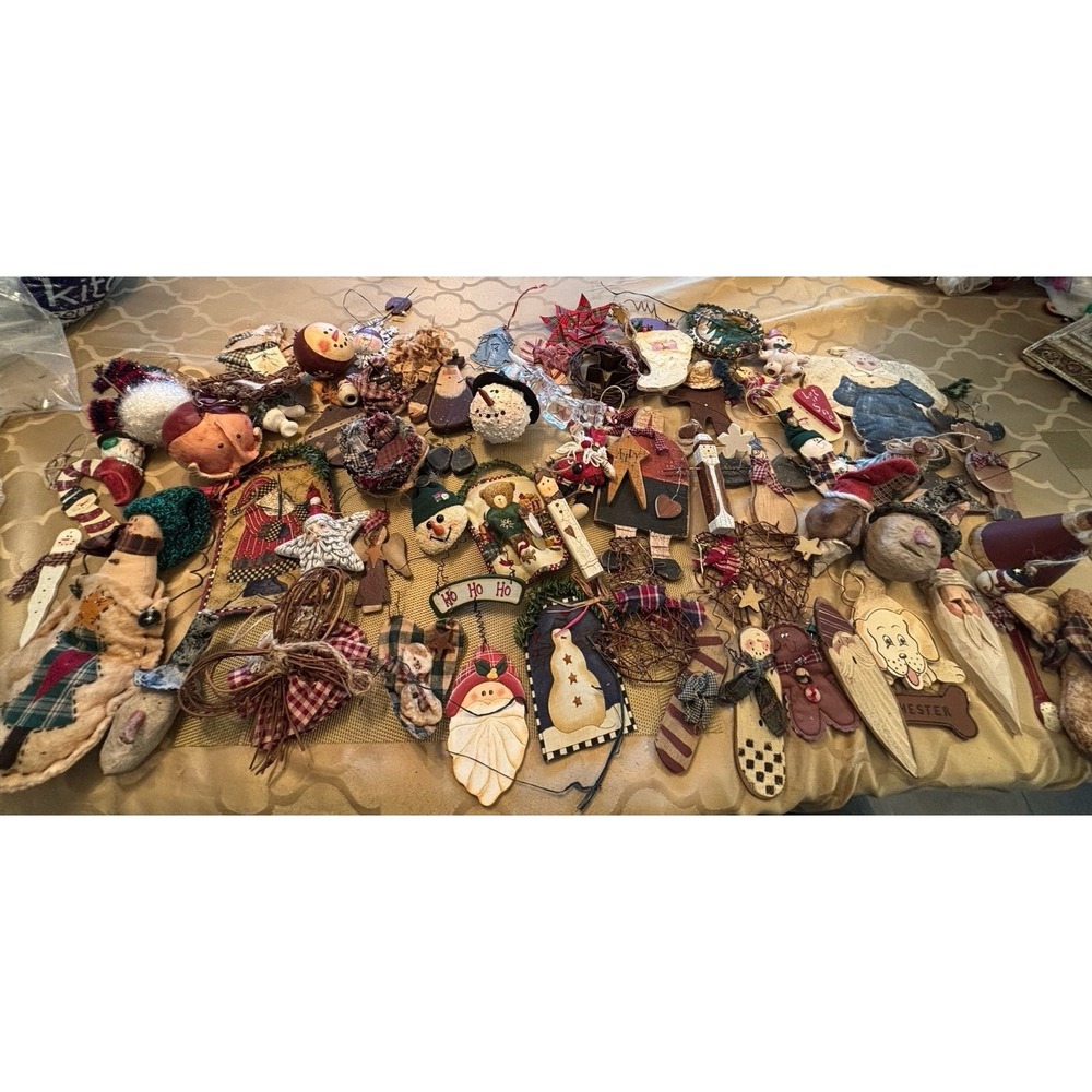 Huge Lot Of 70+ Vintage Country/ Wooden Christmas Ornaments And Figurines Barn